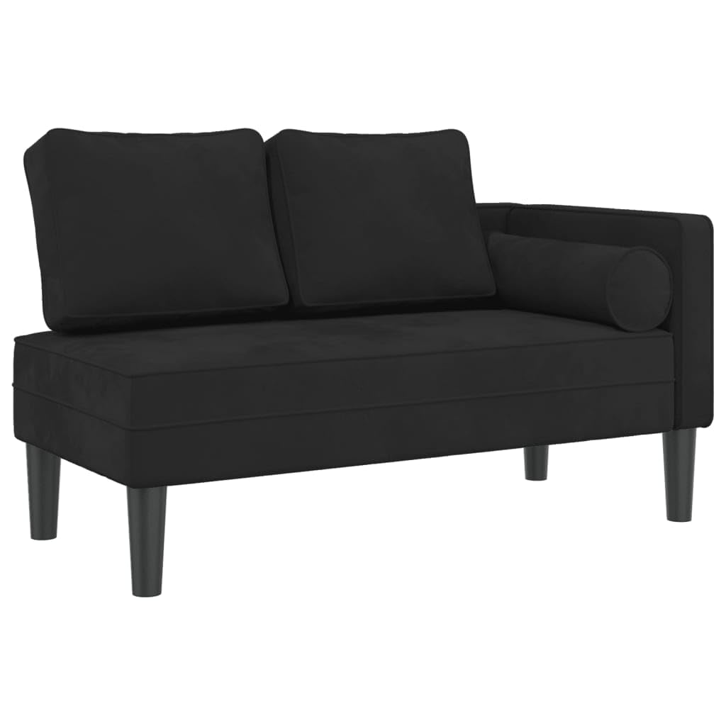 Chaise Longue in velluto, sdraio relax nero con cuscino lombare, comodo lettino lounge per soggiorno camera da letto, cuscino incluso