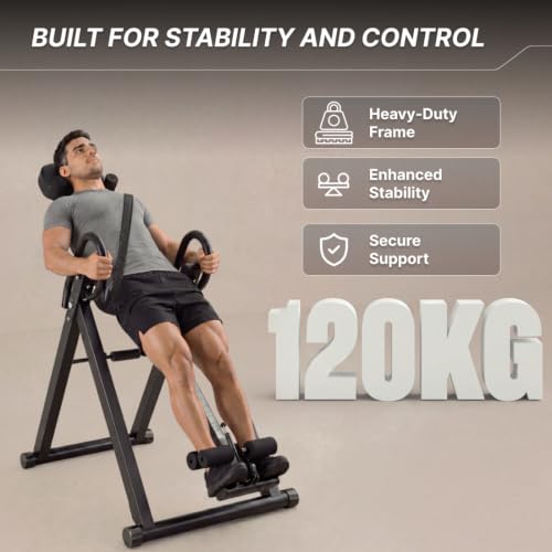 Image of Fitkit by Cult Inversion Table | 4 Adjustable Inversion Angles | 12-Level Height Adjustment | Ankle Locking System | Spine Decompression & Stretching Equipment | Foldable & Compact Home Fitness Tool