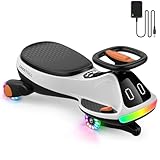 Umatoll 12V Electric Wiggle Car for Kids with Pedal, Display, Rechargeable Battery, LED Light, Bluetooth, Light-Up Wheels, Anti-Rollover, 2 Speeds, Ride on Toys, Birthday Gifts for Age 3+, 150Lbs