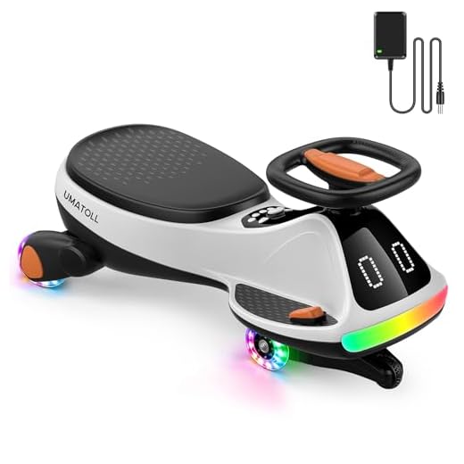 Umatoll 12V Electric Wiggle Car for Kids with Pedal, Display, Rechargeable Battery, LED Light, Bluetooth, Light-Up Wheels, Anti-Rollover, 2 Speeds, Ride on Toys, Birthday Gifts for Age 3+, 150Lbs