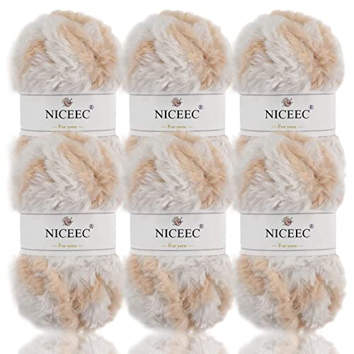 Image of NICEEC Faux Fur Yarn Super Soft, Chunky & Fluffy, Eyelash Yarn for Crochet & Knitting(Total Length 210yds /10.6oz) - Ginger Cat /300g