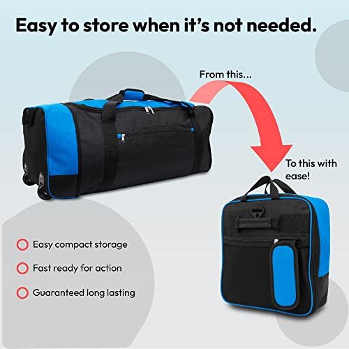 Travel Bag with Wheels | Holdall Bag | Lightweight Luggage Bag | Large Foldable | Duffle Bag | Golf Travel Bag | Travel Backpack | Travel Bag with Wheels | Camping Backpack | iN | (Black/Blue)