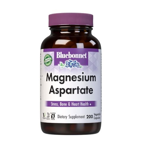 Bluebonnet Nutrition Magnesium Aspartate, Supports Healthy Magnesium Levels, Soy & Gluten & Dairy Free, Non-GMO, Kosher Certified, Vegan, 100 Servings, White, 200 Count