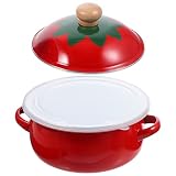 BESTonZON Vidrio Olla Esmaltada con Tapa Esmalte En Acero Olla para Cocinar Sopa Olla para Utensilios De Cocina Esmaltados para La Cocina Casera 18 Cm Diseño De Tomate Rojo