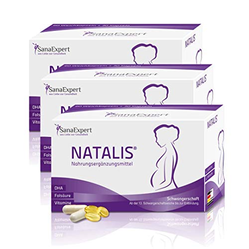 SanaExpert Pack Natalis, 3x Suplemento Nutricional Para Mujeres Embarazadas con Ácido Fólico, Hierro, DHA, Extra Vitaminas, 90 Cápsulas (67g)