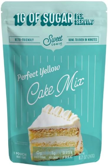 Sweet Logic Keto Baking Mix - Yellow Cake - Gluten-Free - Dairy Free - Diabetic-Friendly - High Protein - Allulose - Stevia - Low Sugar - Low Carb - Quick 20-Minute Prep (1-2G Net Carbs Per Serving)
