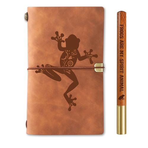 Frog Gifts Journal for Frog Lover, Gifts for Appreciation, Congratulations, Christmas and Birthday, Leather Journal Notebook with Pen, Refillable Sketchbook, Travel Diary, Lined Planner, 7x5 Inches