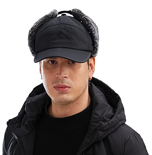 Ieasey Winter Trapper Hat With Earflap Face Mask Warm Thermal Fur Bomber Hats Insulated Baseball Cap For Men #TOP4