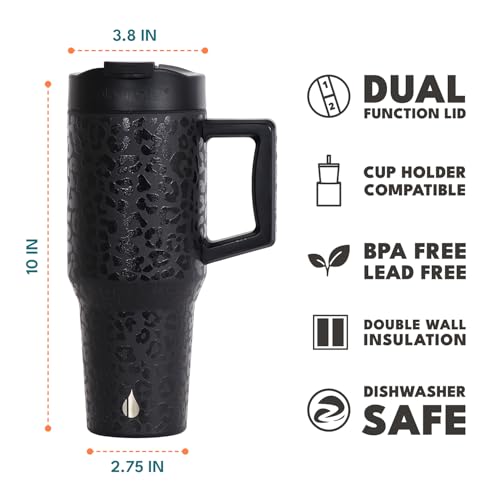 Image of Elemental 100% Leak Proof 32oz Tumbler with Handle & Straw Travel Mug | Stainless Steel Double Wall Insulated Tumbler for Hot and Cold Beverages with Sip & Straw Lid