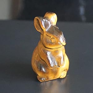 HLbshi Cute Hand Carved Gemstone Crystal Rabbit Bunny Figurine Animal Carving Statue Home Decor 1.5” (Gold Tiger Eye)