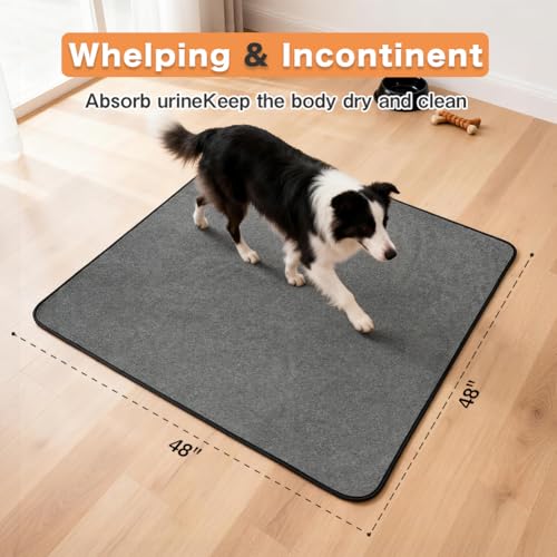 Image of Washable Pee Pads for Dogs, Extra Large Reusable Dog Pee Pad, Waterproof Pet Mat, Dog Playpen Mats for Puppy Training Whelping Playpen Pads, Grey, 48x48 inch