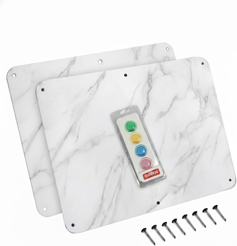 17.5inchX11.5inch Large Stainless Steel Plate for Magnets, 3M Adhesive Back, Mounting Screws, Ideal for Magnetic Shelf, Colorful Magnets as a Gift. Mount Anywhere! (Carrara Marble, 2 Pack)