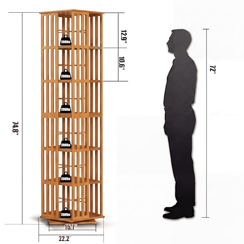 Image of Lauxery Rotating Bookshelf Tower, 6-Tier 360 Bamboo Spinning Bookcase - Easy Assemble Revolving Book Shelf, Floor Standing Space-Saving Storage Book Shelves for Small Space, Home, Office | Walnut