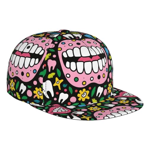 Unisex Adult Funny Teeth Dental Art Baseball Cap Snapback Dad Hat for Camping Golf Outdoor Activities, Fashionable Adjustable Snap Military Cap, One Size Fits Most