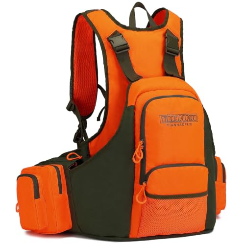 TIANHAOPIJU Upland Bird Hunting Vest Backpack, Waterproof Blaze Orange with Hydration Bladder, Built-in Compass & Whistle, Dog Gear Pockets, for Dove Pheasant Quail Breathable Tactical Hunting Vest