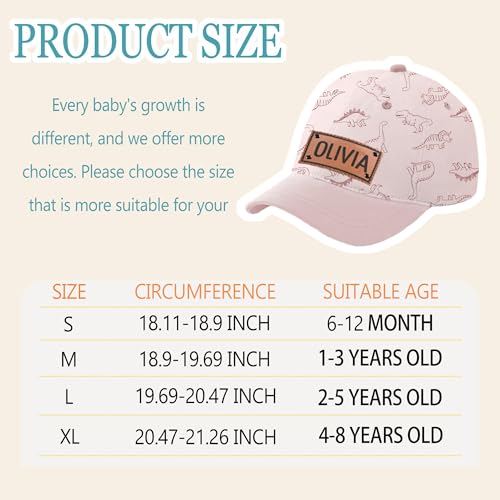 Custom Toddler Baby Hats,Personalized Kids Baseball Caps with Leather Label Name,Adjustable Snapback Dinosaur Print Hats3