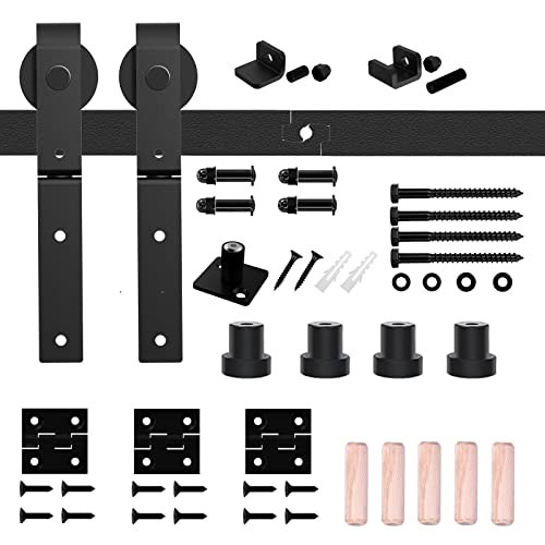 Bonikluba 40" Bi-Folding Sliding Barn Door Hardware Kit For 2 Doors,Smoothly&Quietly,Black Track J Shape Roller-[Doors Not Included] #TOP7