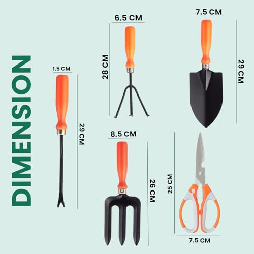 Image of Go Hooked 5 Pcs Gardening Tools Kit Cultivator, Fork, Transplanter, Weeder, Graden Scissor Heavy Duty with Soft Grip Handles Garden Tools Set for Indoor Outdoor Plants, Balcony, Home Garden Use