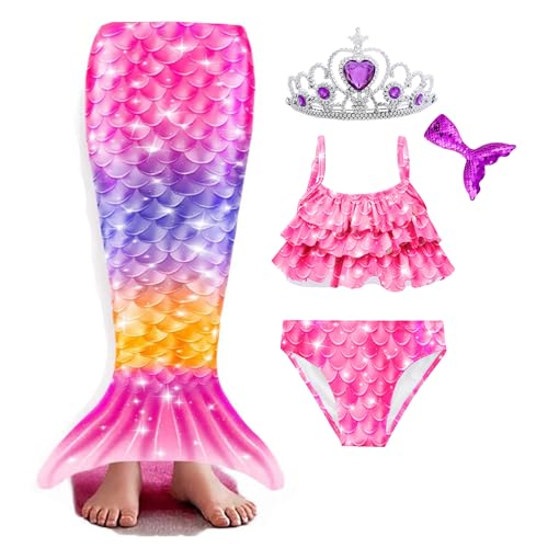Image of Girls Bathing Suit 3PCS Cute Ruffle Tankini Swimsuits with Skirt Kids Beach Swimwear 3-12Y