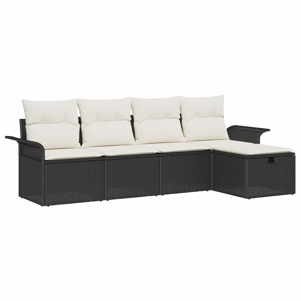 Juego de muebles de jardín de polirratán negro de 5 piezas, conjunto moderno de muebles de jardín de polirratán y marco de acero, incluye cojines cómodos y una bolsa impermeable para