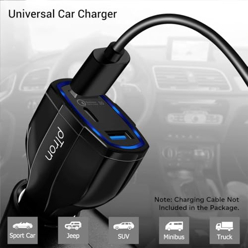 Image of pTron Bullet Pro 36W Type-C /PD 3 Port Fast Car Charger Adapter, Compatible with All Smartphones, Tablets & Other USB Powered Devices (Pearl Black)