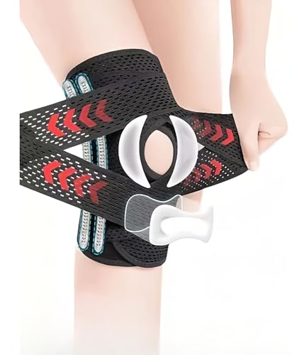 JYCSH 膝サポーター スポーツ しっかり固定 薄手 V字ベルト 膝パット 膝固定 メッシュ 蒸れない 高通気性 ランニング 登山 ゴルフ 日常生活 1枚入り(L)