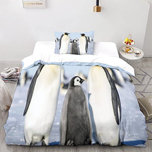 Housse de couette pingouin hypoallergénique microfibre 3D avec fermeture
