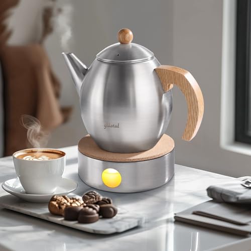 glastal 1200ml Silberne Teekanne Edelstahl mit Siebeinsatz und Doppelwandige Kanne mit Decke… – Ansicht 5