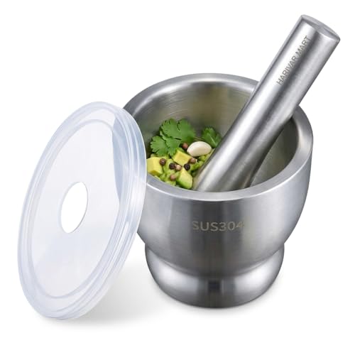 Image of 10cm Premium SUS304 Stainless Steel Mortar and Pestle Set with Splash-Proof Lid | Heavy Duty Spice Grinder, Herb Crusher, Pill Pulverizer & Molcajete Bowl | Modern Kitchen Muddler