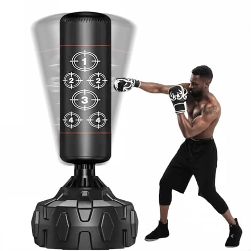JINPALAY Saco de Boxeo de Pie 170 cm para Adultos   Base 12 Ventosas 80 L, Bolsa PU Resistente, Rellenable Arena/Agua, para MMA/Kickboxing/Muay Thai/Boxeo en Casa
