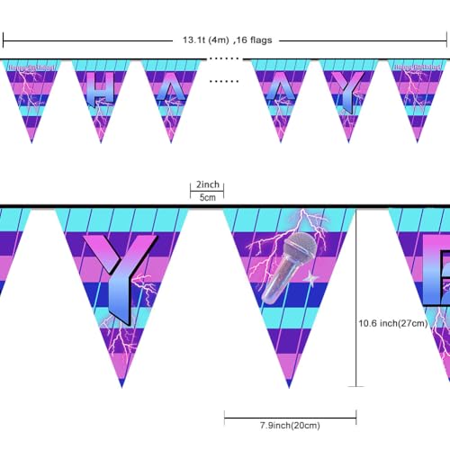 Image of K-POP Happy Birthday Banner, 13ft Long Polyester Bunting Banner with 16pcs Triangle Flags, Purple Blue Gradient Pennant Banner for K-pop Fans Birthday Party Decorations, Indoor Outdoor Hanging Decor