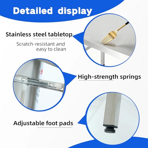 Table pliante en acier inoxydable avec pieds réglables et base ouverte pour cuisine - 8