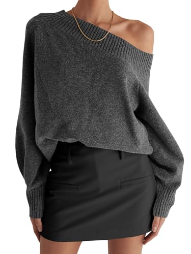 Saodimallsu Womens Off The Shoulder Sweater Long Sleeve Boat Neck Pullover 2025 Casual Trendy Loose Knit Tops