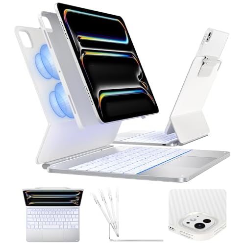 typecase Edge+ Keyboard Case for iPad Pro 13-inch (M5/M4, 2025/2024), Silver Keyboard with 11-Color Backlight, Multi-Mode, Removable Carbon Fiber Back