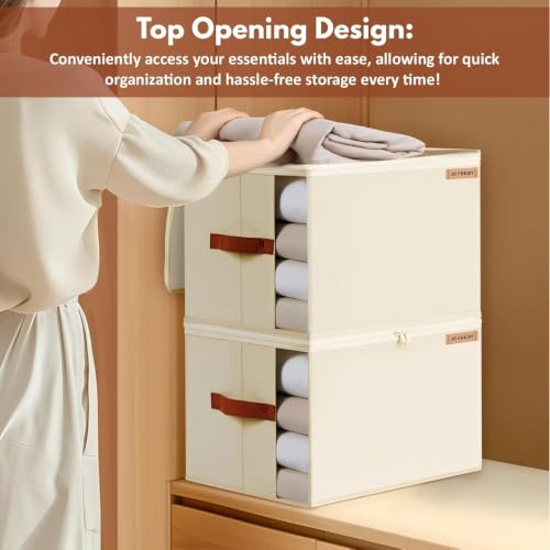 Image of JD FRESH 1 Pcs 30 Liters Foldable Cloth Organizer with Transparent Window /Multipurpose Storage Box with Handles /Almirah Organizer /Wardrobe Organisers for Clothes /Sarees /Bedsheets -Beige