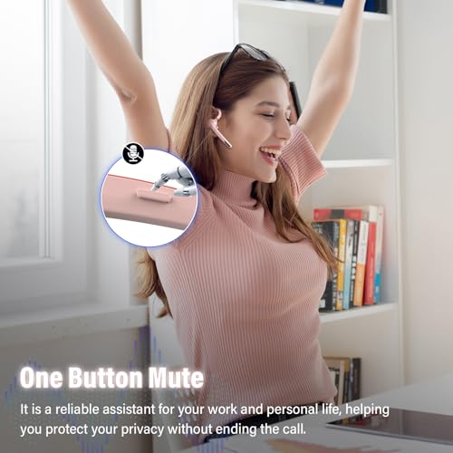 Image of 2026 Bluetooth Headset, Wireless Bluetooth 5.3 Earpiece, 90Hrs Single-Ear Headset with APTX HD Audio & Mute Button, Dual Noise Cancelling Mics, Hands Free Headphone for Trucker, Business, Gym, Pink