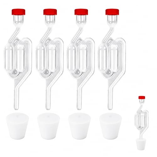 csncis 4 Stück Gärröhrchen Für Glasflaschen Transparente Gärbehälter Mit 4 Gummistopfen Und Deckeln Geeignet Zum Abfüllen Brauen Weinmachen Sauerkrautfermentieren Kimchi Usw