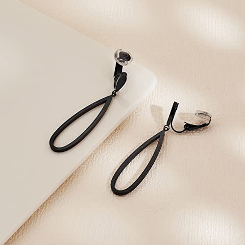 Black Waterdrop Clip On Earrings For Women Non Piercing Long Tear Dangle Earrings Geometric Clip Drop Earrings For Women Girls #TOP4