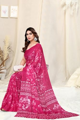 MIRCHI FASHION Women's Chiffon Floral Printed Saree with Blouse Piece