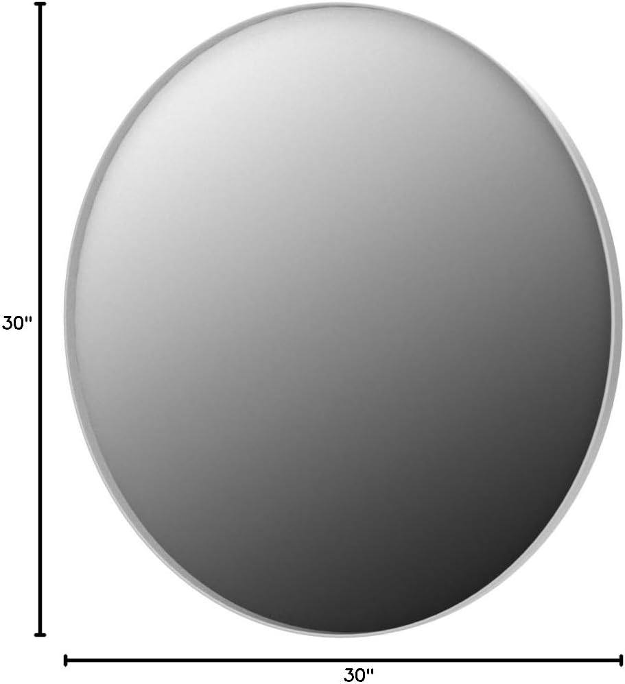 TEHOME 30 inch Brushed Nickel Round Brushed Silver Circular Round Mirror for Bathroom Vanity, Entryway, Dresser or Mantel