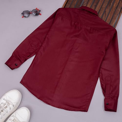 Image of Vikita Enterprise Kid Boy's Cotton Solid Shirt with Spread Collar Neck Full Sleeves Button Closure Curved Length and One Pocket | Shirt For Kids Boys