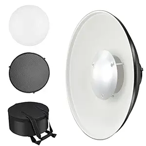 Soonpho 12inch/30cm Standard Reflector Beauty Dish with Honeycomb Grid, Diffuser Sock and Bag,for Bowens Mount Studio Strobe Flash Light Like Neewer VC-400HS VE-300 Godox AD200 AD180 AD360 (White)