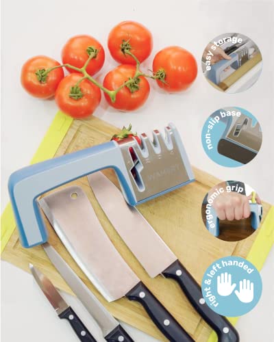 Wamery Knife And Scissors Sharpener 4-Stage. Repairs, Restores, & Polishes Blades Of Any Hardness. Ergonomic Handle & Anti-Slip Safe Pads. Kitchen Knife Sharpener. Sharpening Tool For Knives & Shears. #TOP2