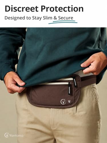 Image of Vantamo Money Belt with RFID For Men & Women, Hidden Passport Holder for Travel, 2 Compartment Travel Fanny Pack for Women Anti Theft