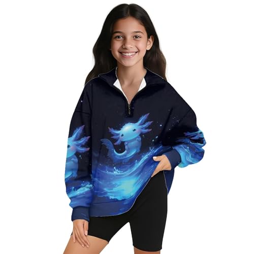Image of AmzPrint Girls Graphic Quarter Zip Coat Long Sleeve Lightweight Oversized Athletic Running Hoodies For Kids Teen Girls