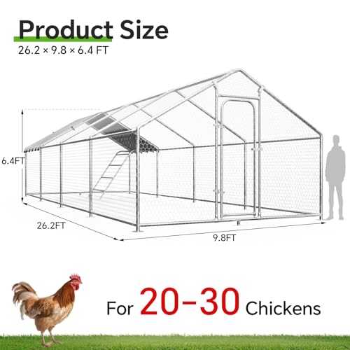 Image of 26.3x9.7 FT Extra Large Metal Chicken Coop, Walk-in Poultry Run