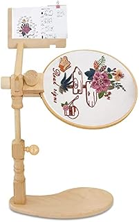 RoseFlower Adjustable Rotated Embroidery Hoop Stand, Cross Stitch Stand Lap, Natural Beech Wood Embroidery Hoop Holder with Pattern Splint, Hands Free Embroidery Frame Stand for Art Craft Sewing