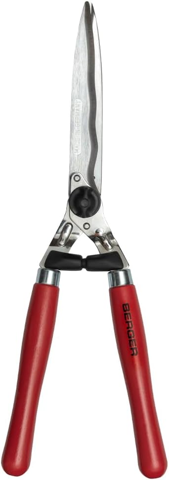 BERGER Hedge Shears – Professional 23.6" Garden Clippers with Wavy Chrome-Plated Steel Blades, 9.45" Cutting Length, Beechwood Handles, Adjustable Tension – 4590