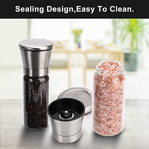 Upgraded Salt And Pepper Grinder Set Of 2 Packs, Stainless Steel Pepper Grinder, High Strength Glass Sea Salt And Pepper Shakers With Adjustable Coarseness Mills, Refillable Pepper Mill By Keyloland #TOP6