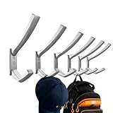 COLGEIFY Heavy Duty Wall Hooks, 5 Inch Large Wall Mount Hooks for Hanging Heavy Backpacks, School Bags, Winter Coat, Handbags, Purses in Entryway, Hallway, Garage, Bathroom, Laundry (6, Silver)